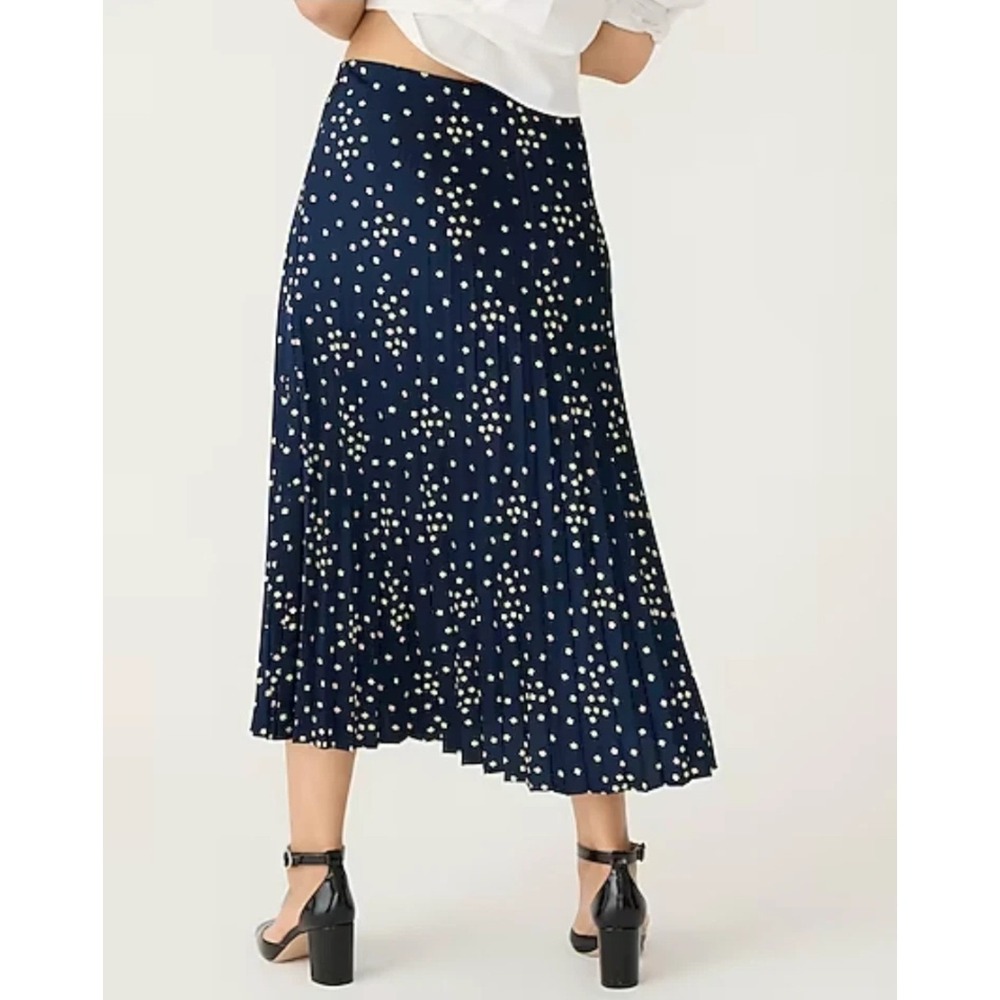 NWT J.Crew $148 Pleated Pull-on Luster Charmeuse Midi Skirt, Navy Sz S Career